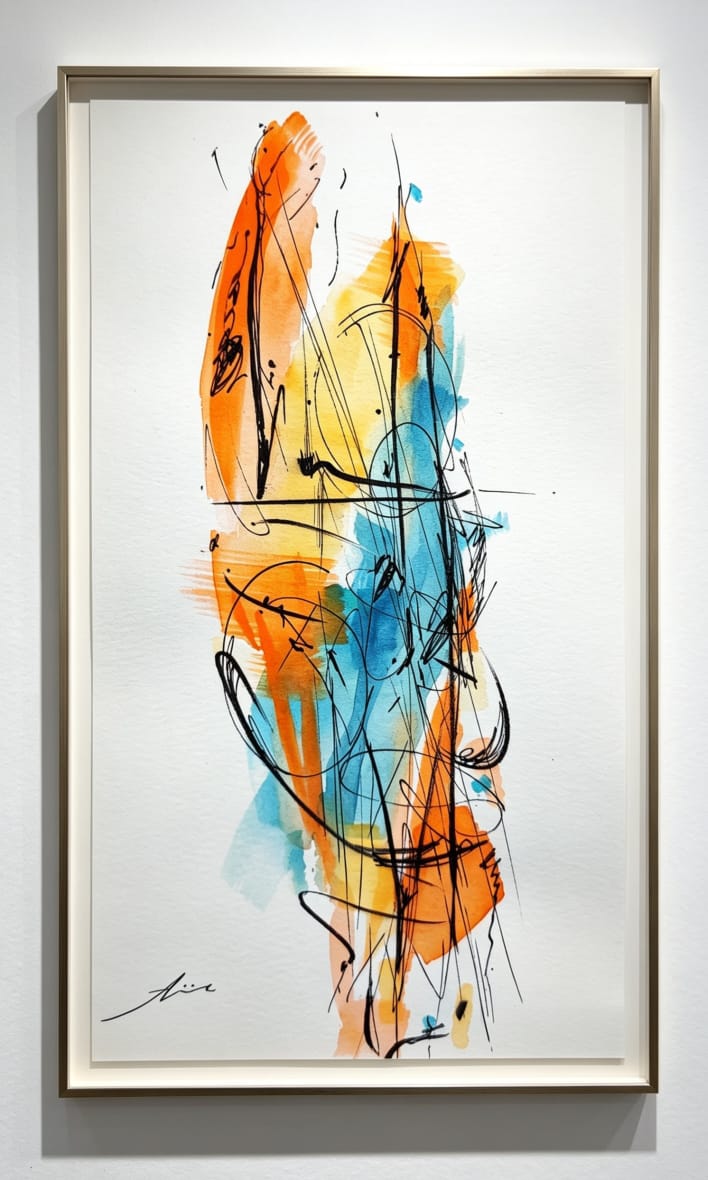 Pintura abstracta naranja — obra firmada Aline Salas
